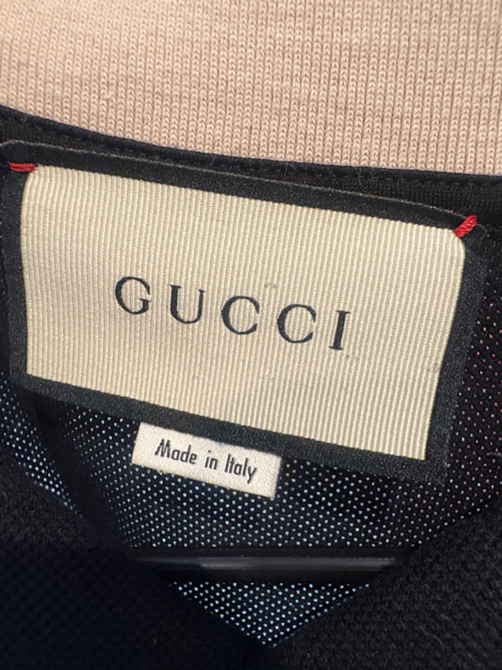 Gucci Black Polo with Beige Collar and Red Stripe Shoulder Tape - Picture 3 of 6